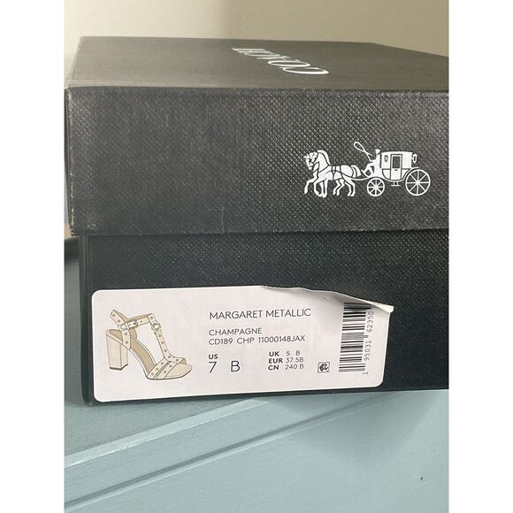 COACH Margaret Leather Strappy Studded Sandal Block Heel Sports Champagne 7 (B) - Picture 8 of 8